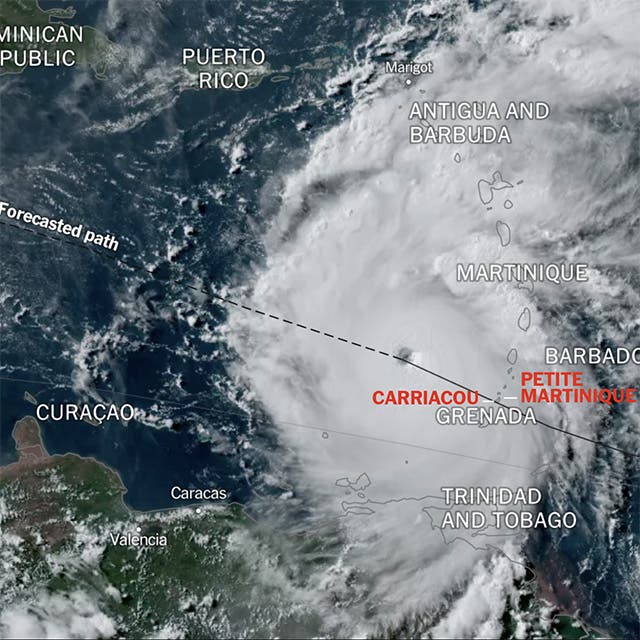 A map of Hurricane Beryl's path.